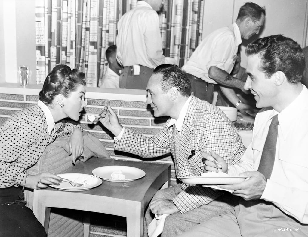 PR shot of Esther Williams, director Edward Buzzell and Ricardo Montalban