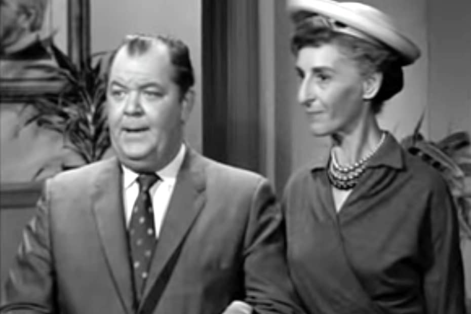 Otis (Hal Smith) and wife are at the center of "A Plaque for Mayberry"