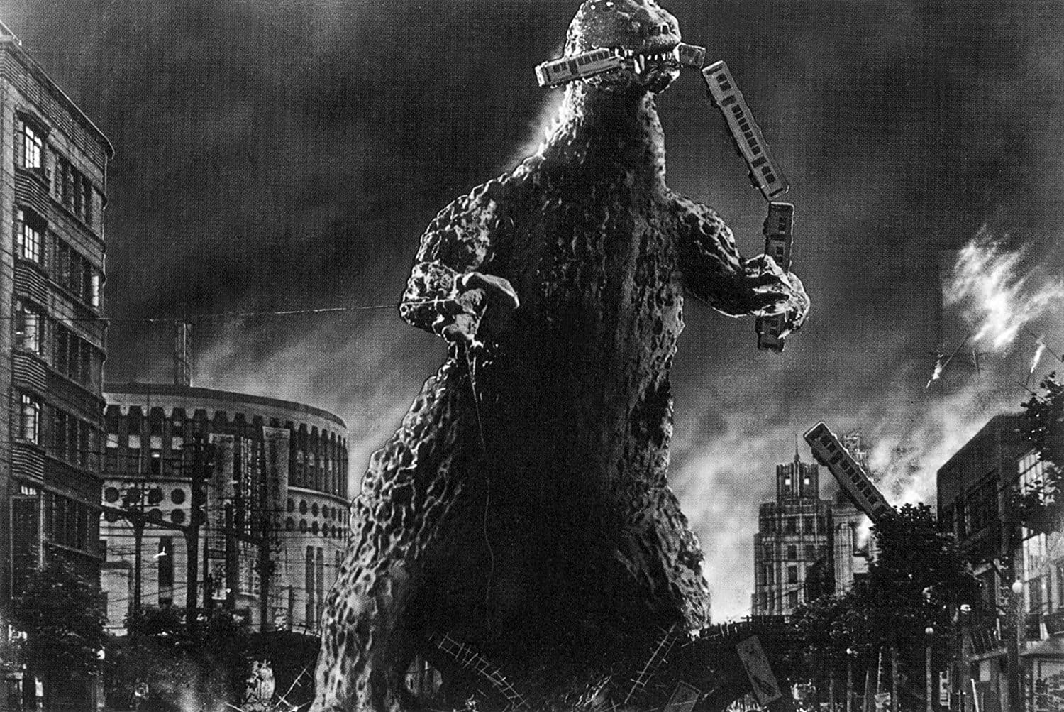 Iconic image of Gojira eating traing