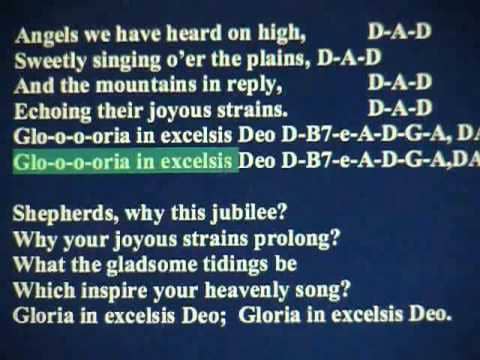 Song lyrics to Angels we have heard on high, translated from a tra­di­tion­al French car­ol (Les Anges dans Nos Cam­pagnes); trans­lat­ed from French to Eng­lish by James Chad­wick (1862)