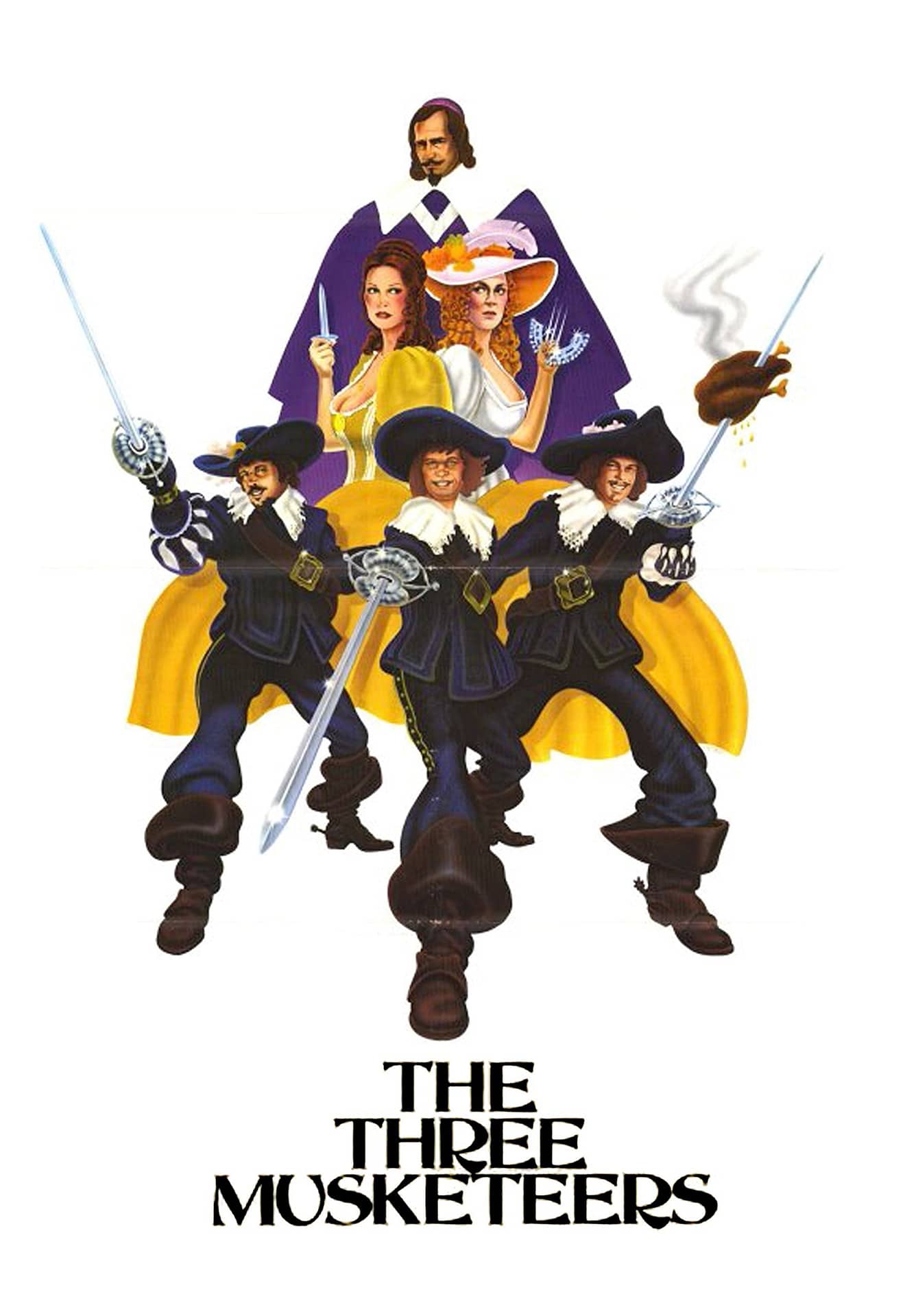 The Three Musketeers (1974) starring Oliver Reed, Raquel Welch, Richard Chamberlain, Michael York, Frank Finlay, Geraldine Chaplin, Charlton Heston, Faye Dunaway, Christopher Lee