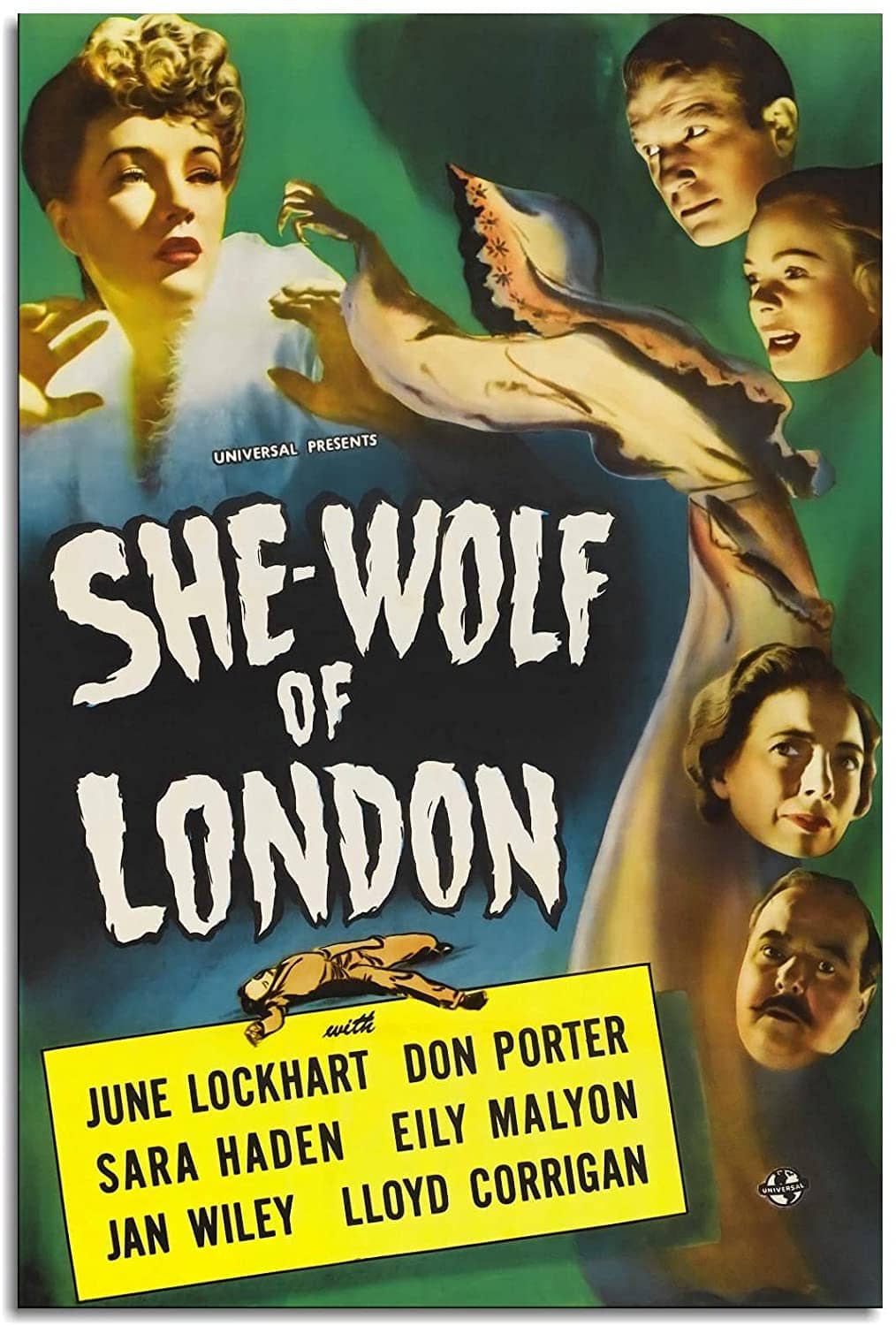 She-Wolf of London (1946) starring June Lockhart, Don Porter, Sara Haden, Jan Wiley, Lloyd Corrigan, directed by Jean Yarbrough